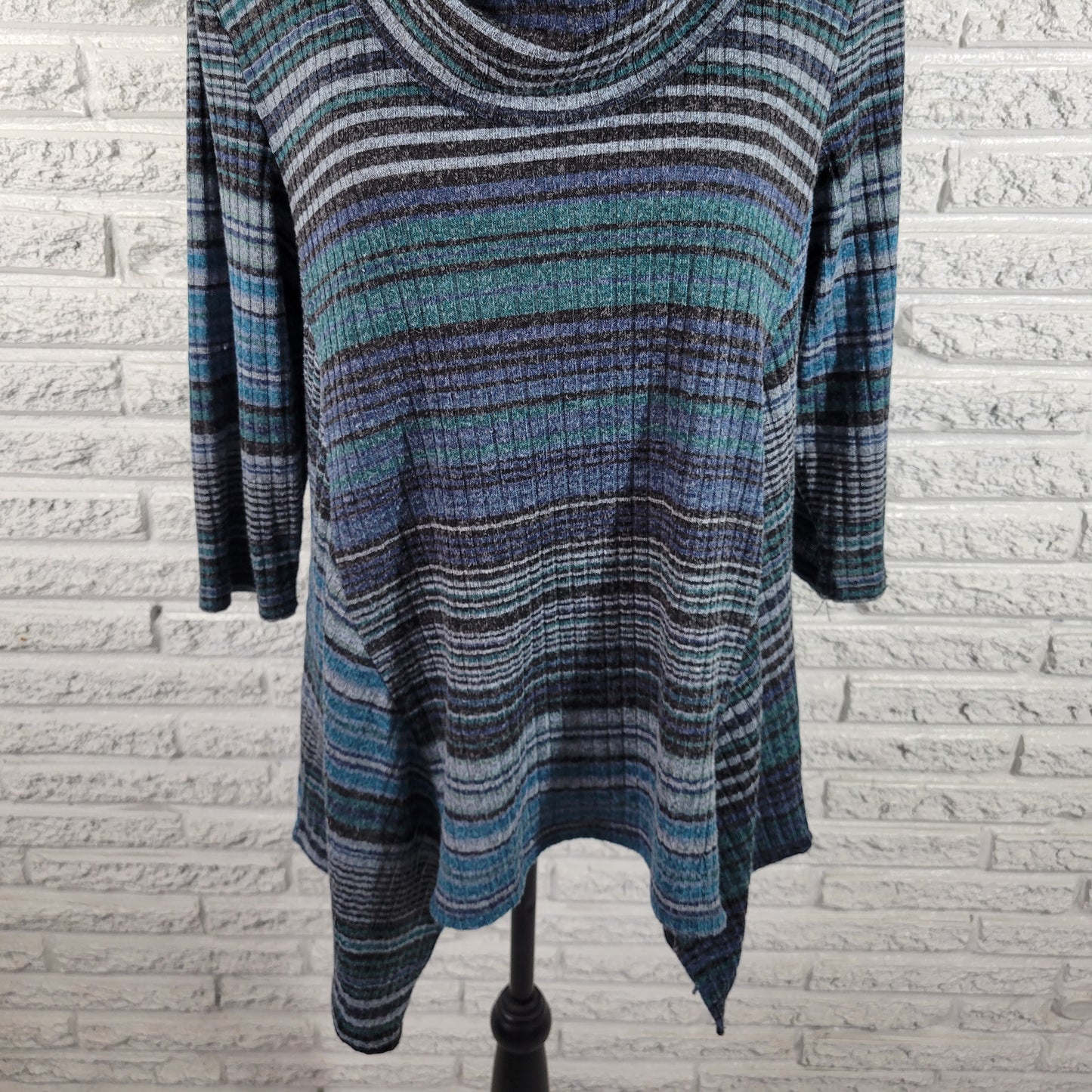 Christopher & Banks Women's XL Top Blue Striped Cowl Neck Sharkbite Hem STR175E