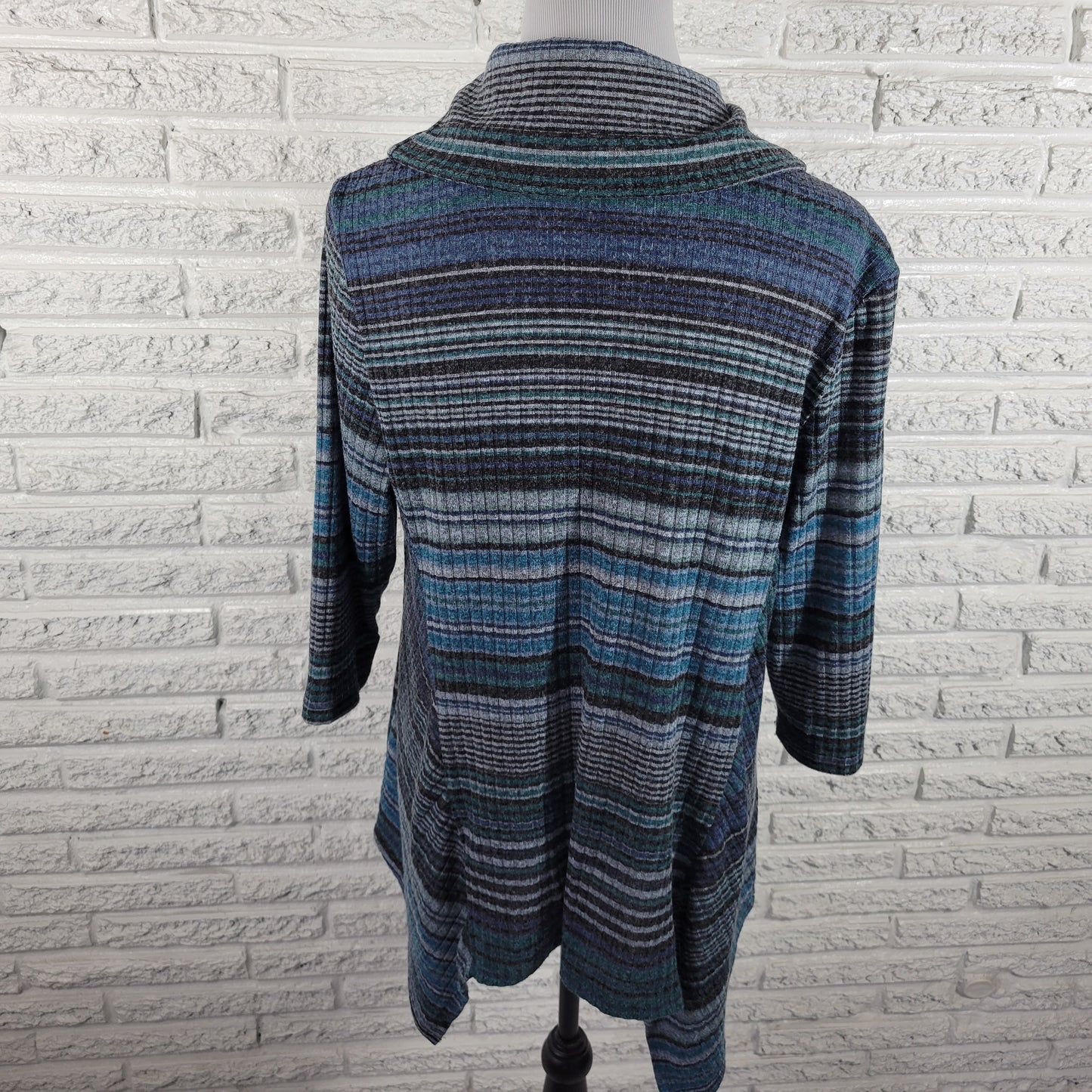 Christopher & Banks Women's XL Top Blue Striped Cowl Neck Sharkbite Hem STR175E
