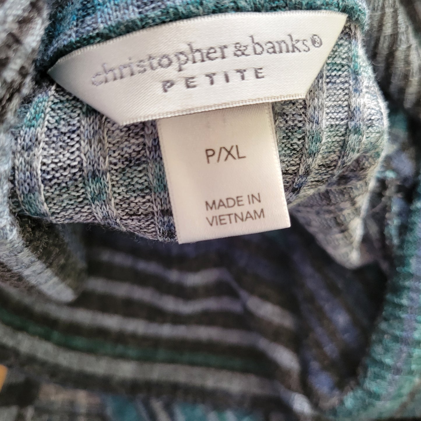 Christopher & Banks Women's XL Top Blue Striped Cowl Neck Sharkbite Hem STR175E