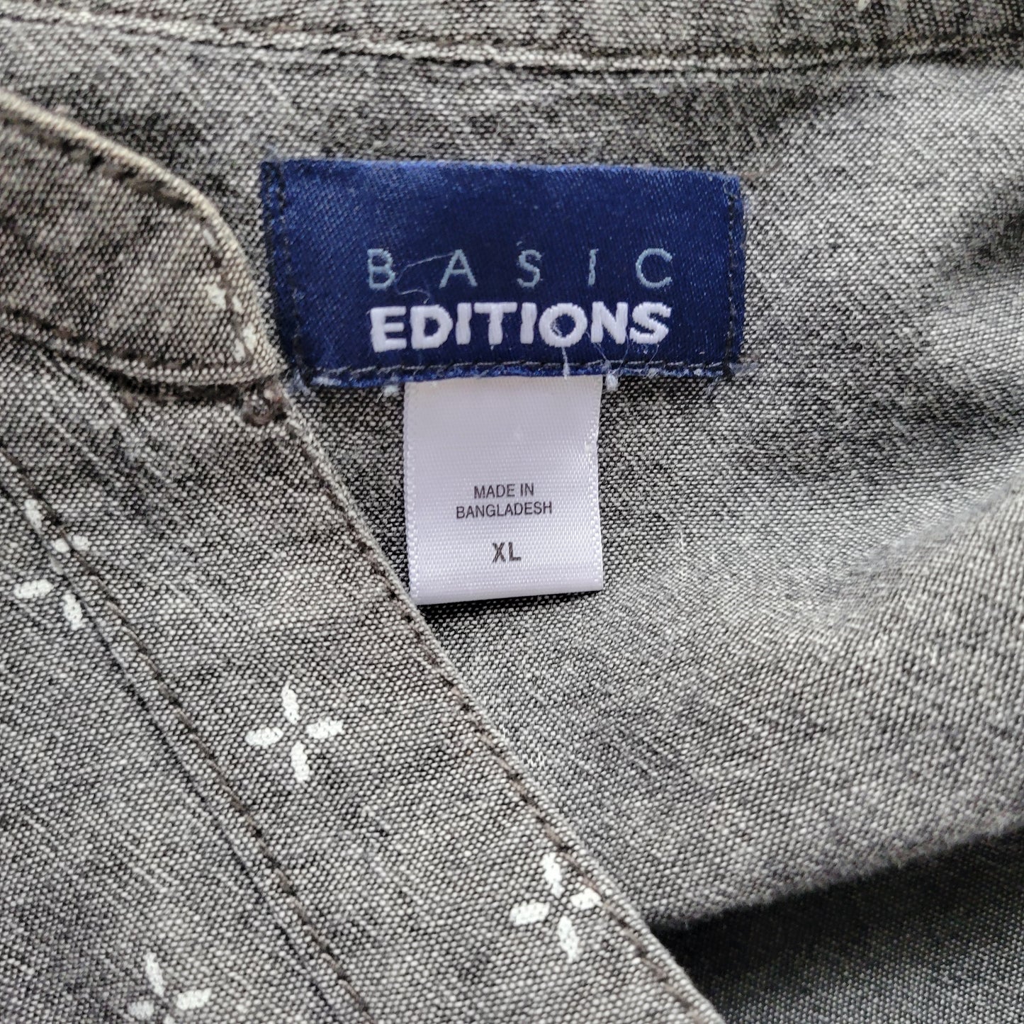 Basic Editions Women XL Gray Top V-Neck 100% Cotton Long Sleeve Button GRA16E