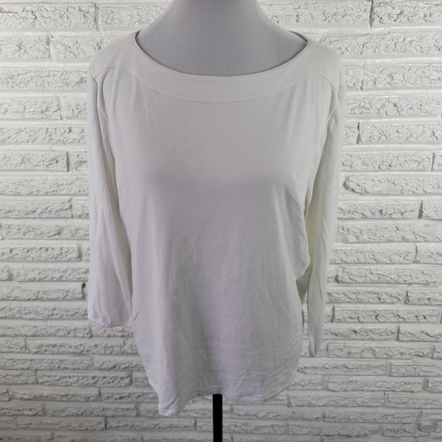 Talbots XL White Tee Long Sleeve Rayon Spandex Stretch Top Soft Basic WHI28E