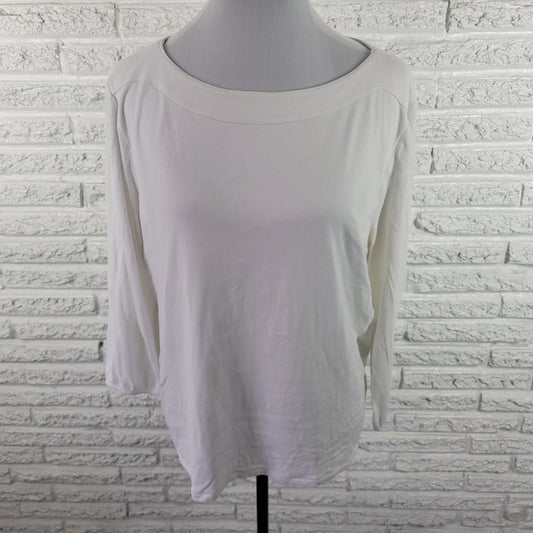 Talbots XL White Tee Long Sleeve Rayon Spandex Stretch Top Soft Basic WHI28E