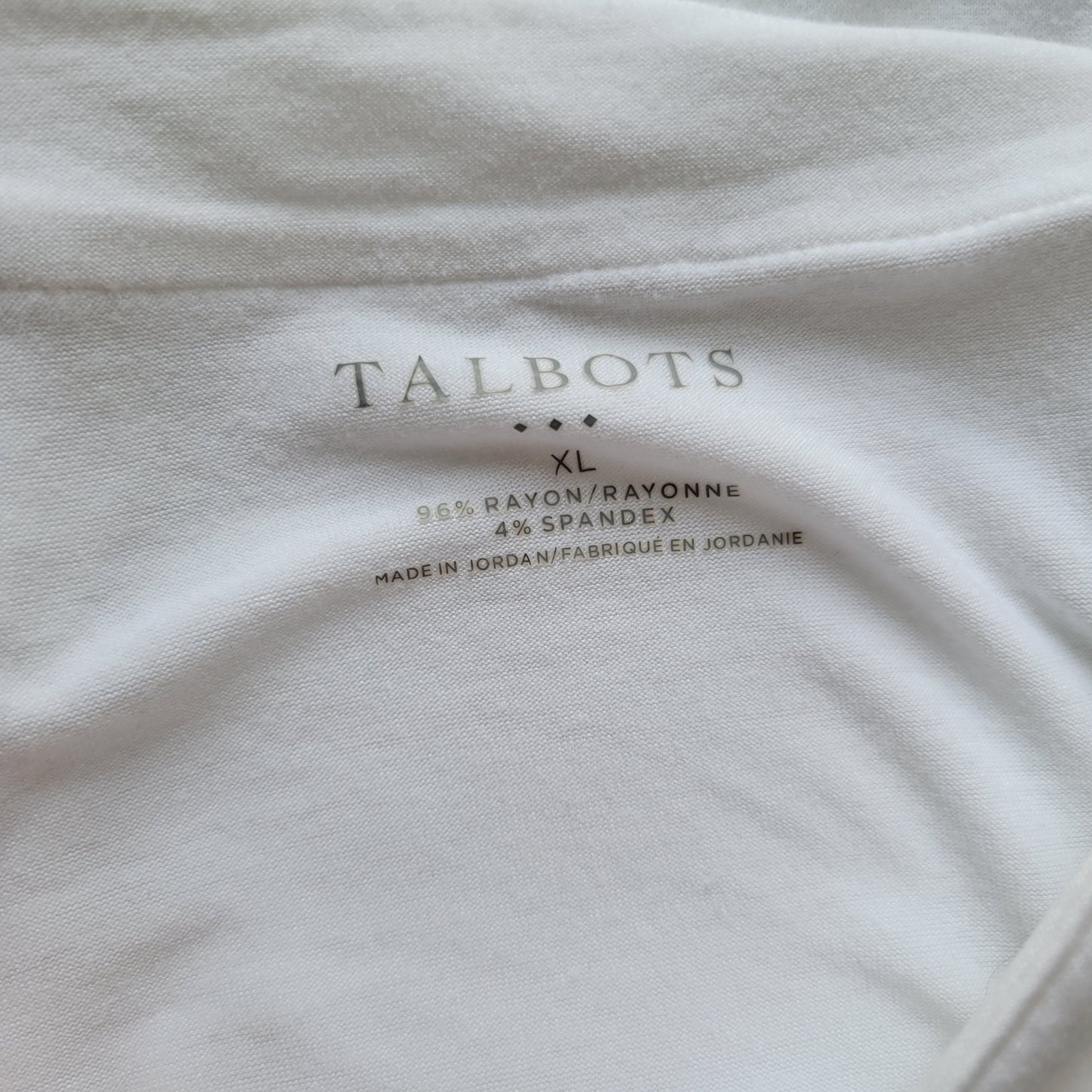 Talbots XL White Tee Long Sleeve Rayon Spandex Stretch Top Soft Basic WHI28E