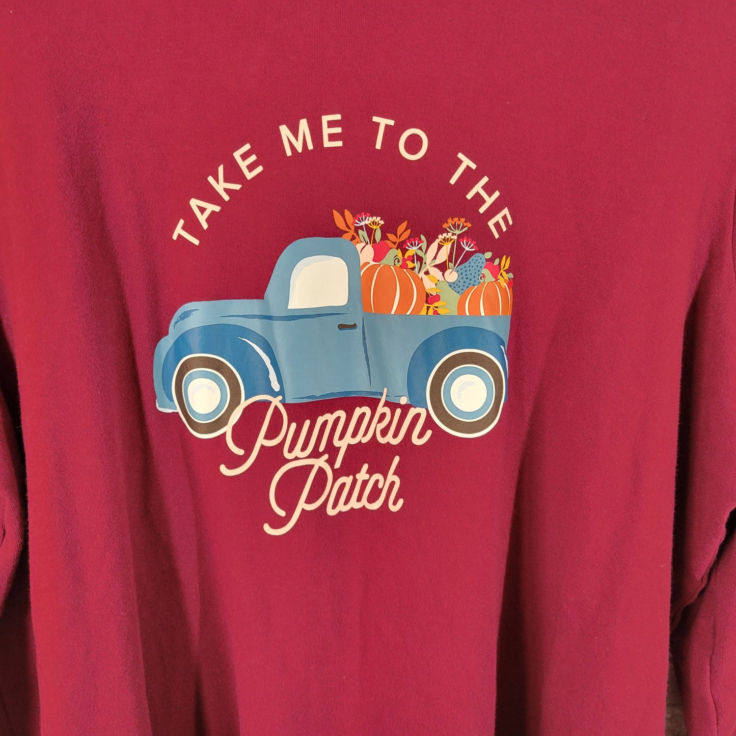 Kim Rogers Women's XL Long Sleeve Tee Burgundy Pumpkin Patch Cotton NOV111XE