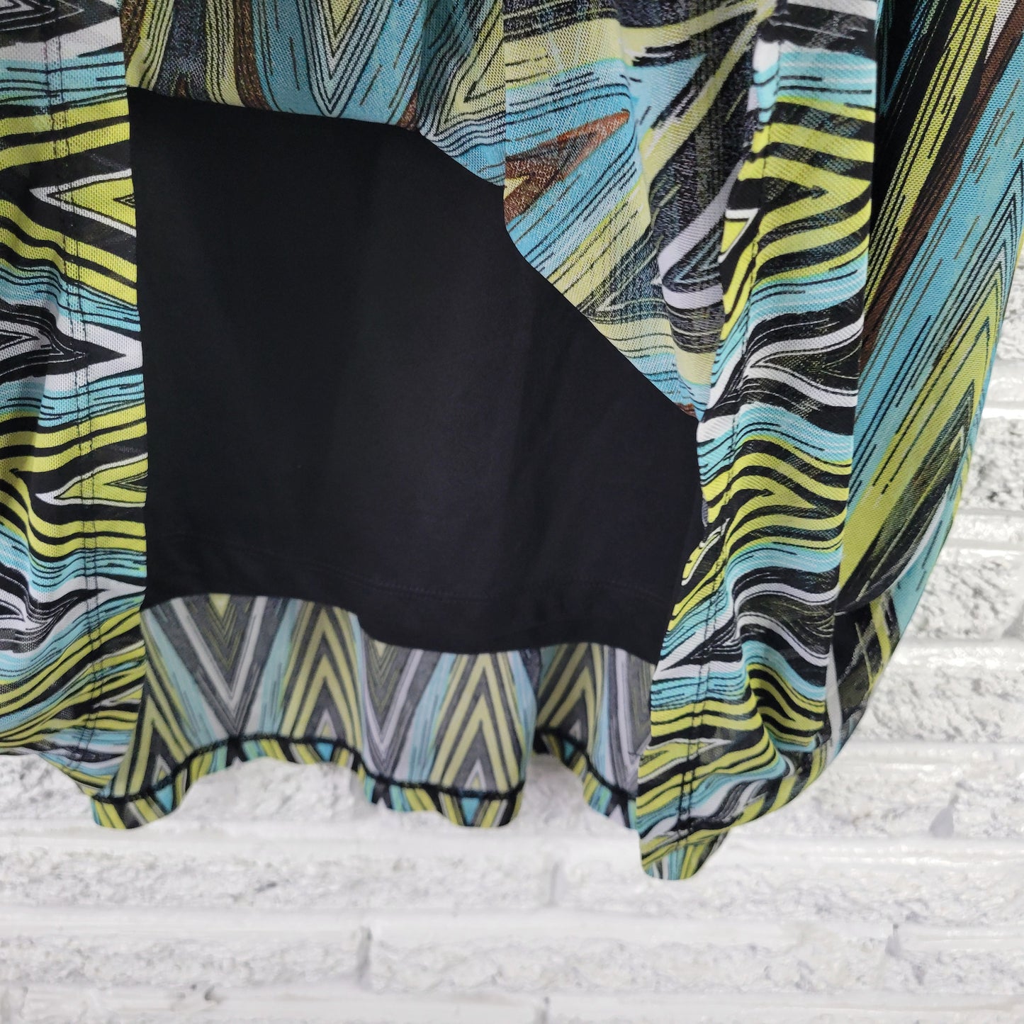 Catherines Women's 3X Tunic Blue Green Zig Zag Mesh Pullover Blouse GEO273E