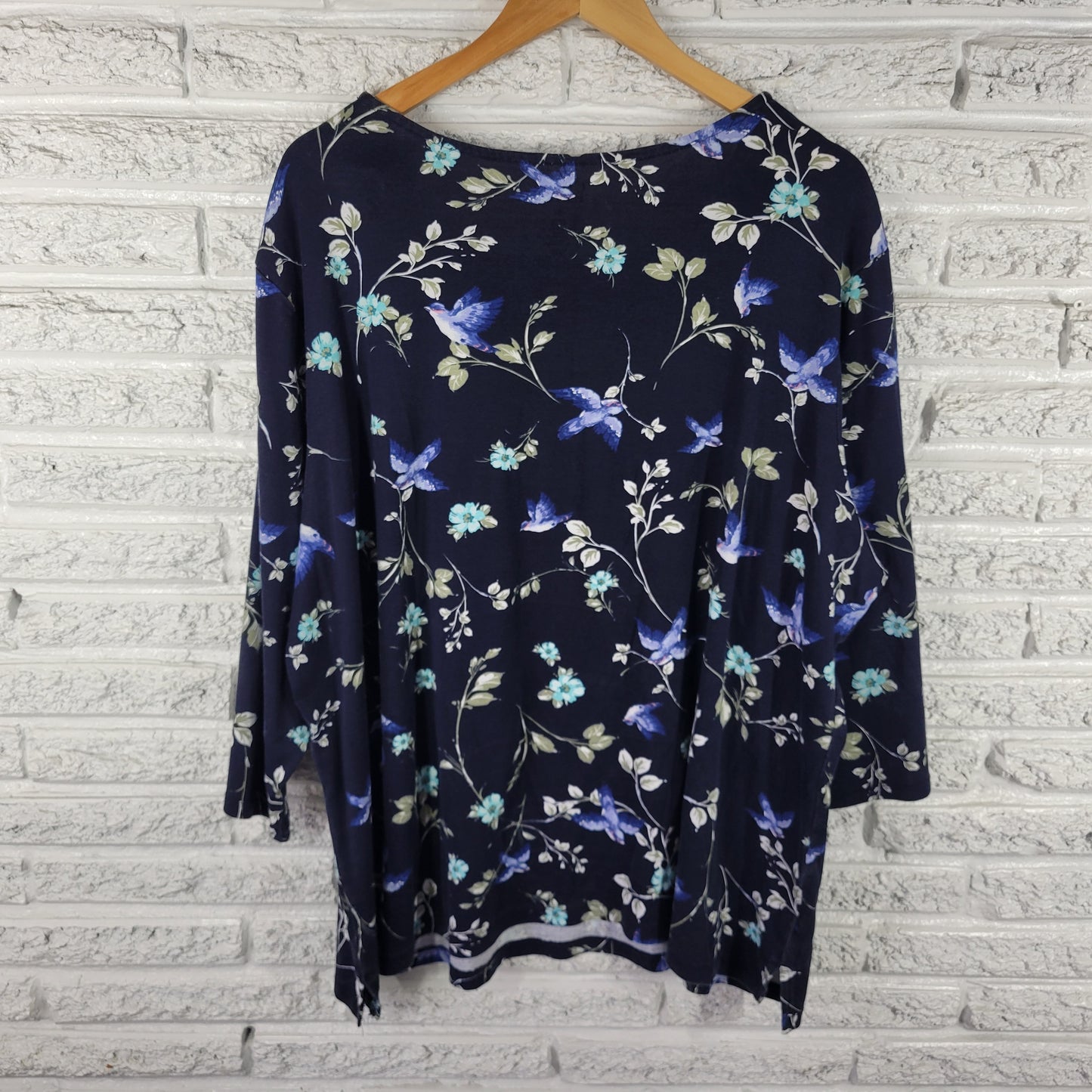 Croft & Barrow Womens 3X Top Blue Floral Bluebird 3/4 Sleeve Crochet FLO282E