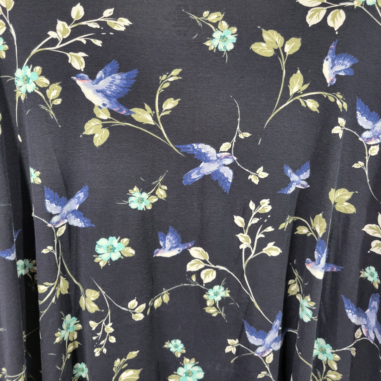 Croft & Barrow Womens 3X Top Blue Floral Bluebird 3/4 Sleeve Crochet FLO282E