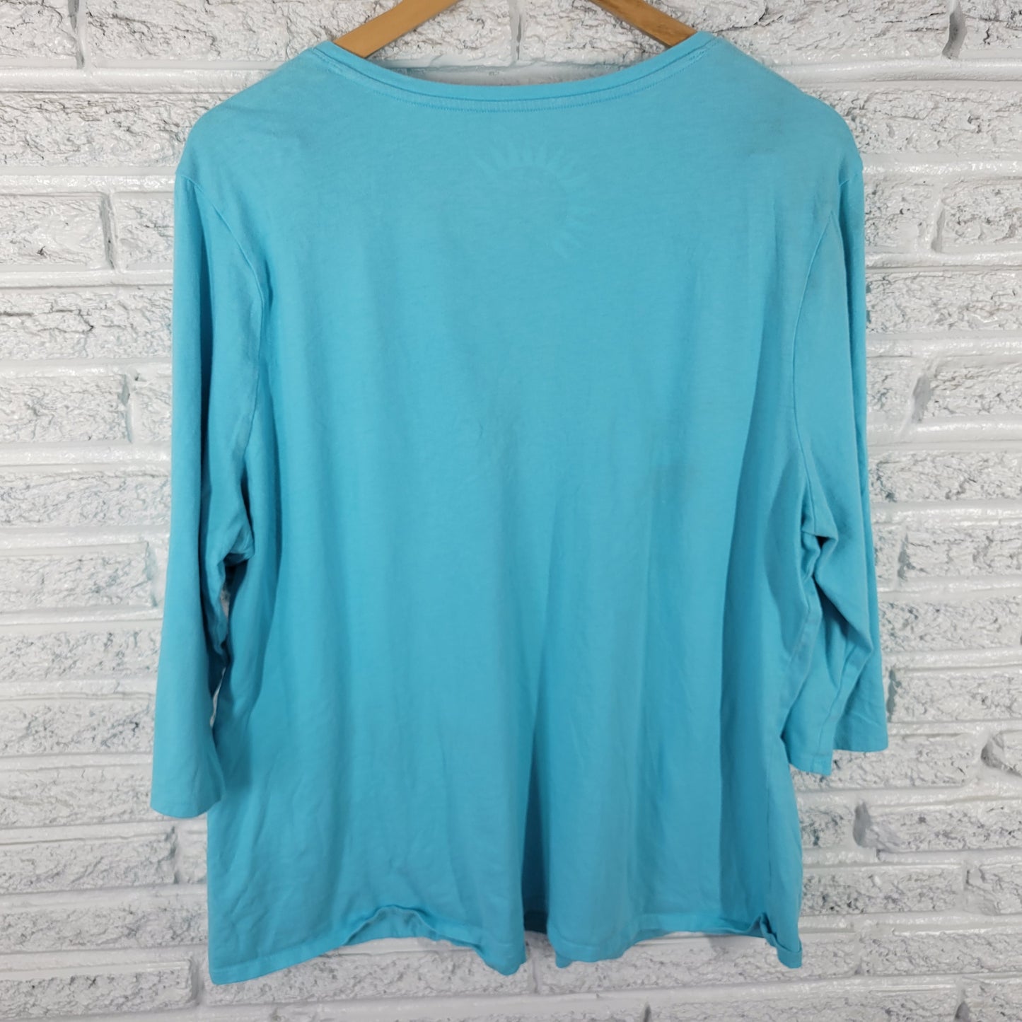 Sun Bay Women's 1X Tunic Blue Flamingo Rhinestone 3/4 Sleeve V-Neck NOV102XE