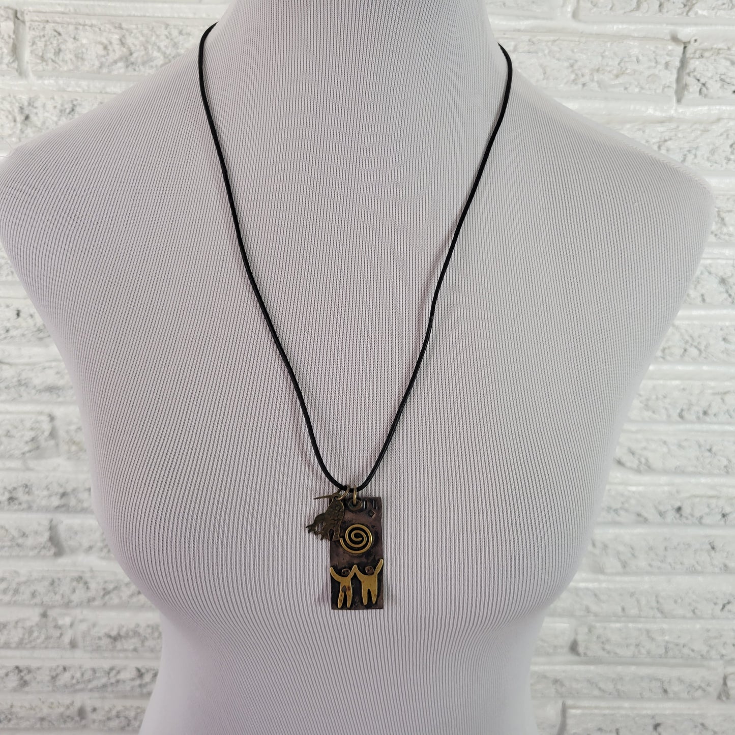 Artisan AS Signed Mixed Boho Chic Pendant Leather Cord Necklace 26-28"