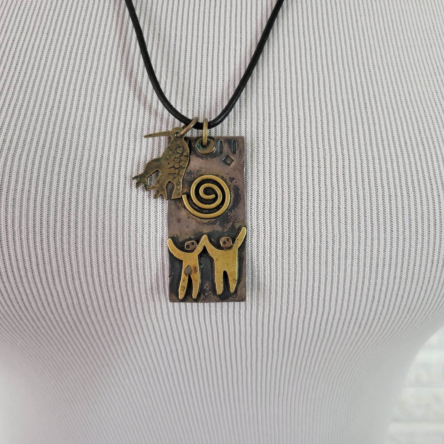 Artisan AS Signed Mixed Boho Chic Pendant Leather Cord Necklace 26-28"