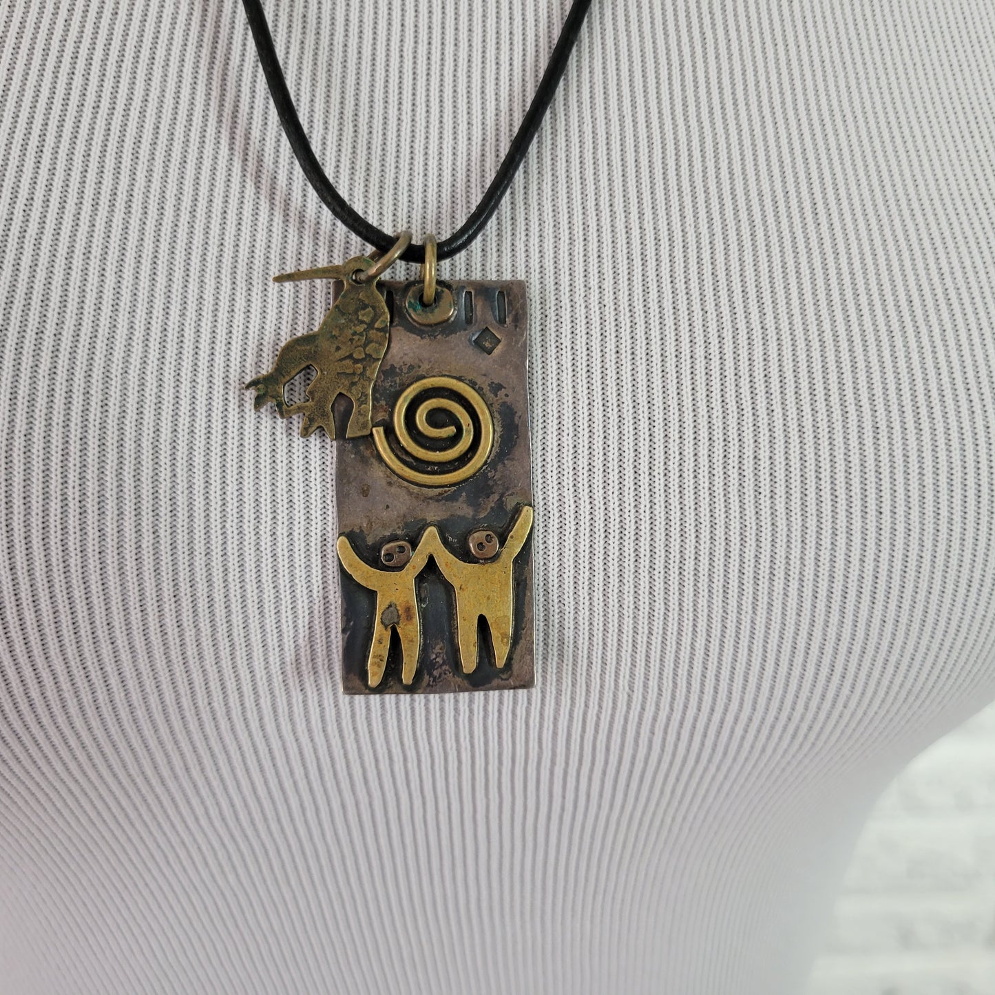 Artisan AS Signed Mixed Boho Chic Pendant Leather Cord Necklace 26-28"