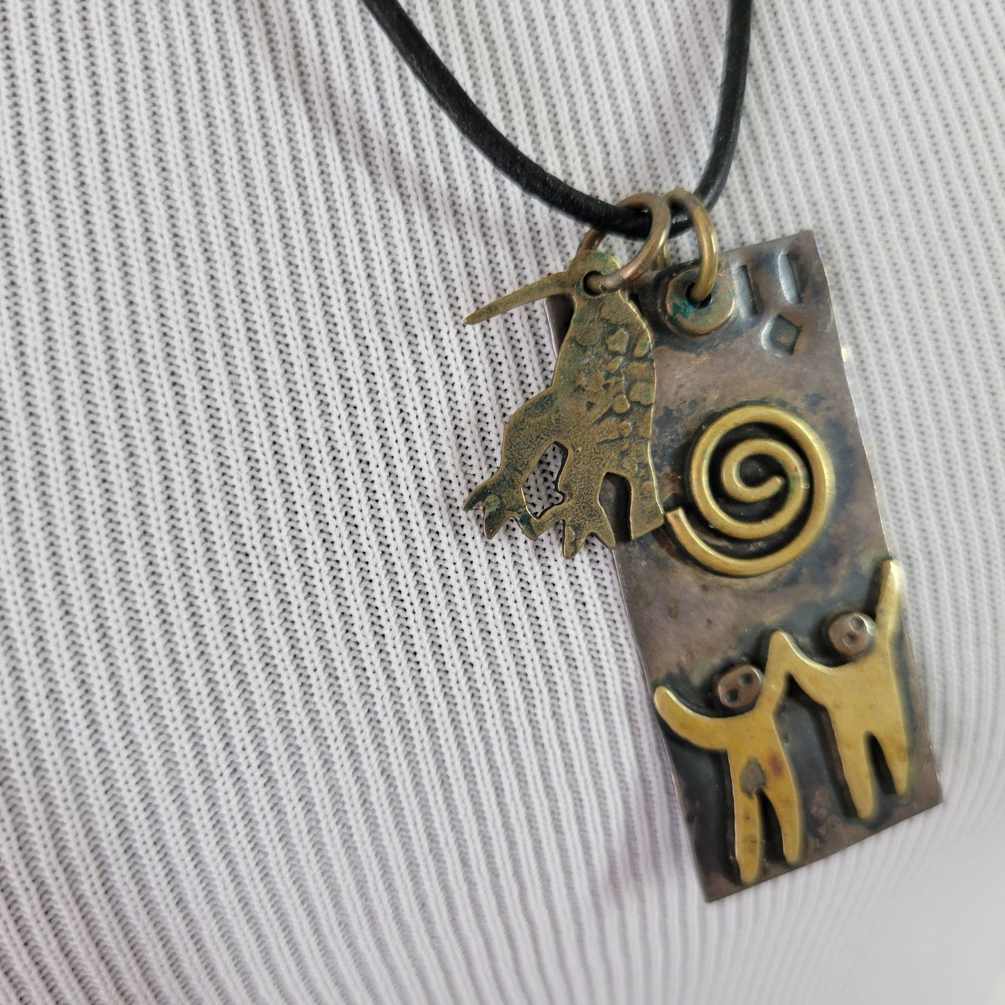Artisan AS Signed Mixed Boho Chic Pendant Leather Cord Necklace 26-28"