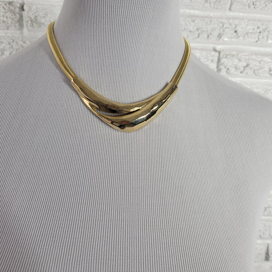 Vintage Gold Tone Omega Chain Collar Necklace Curved Abstract Sculptural N15E