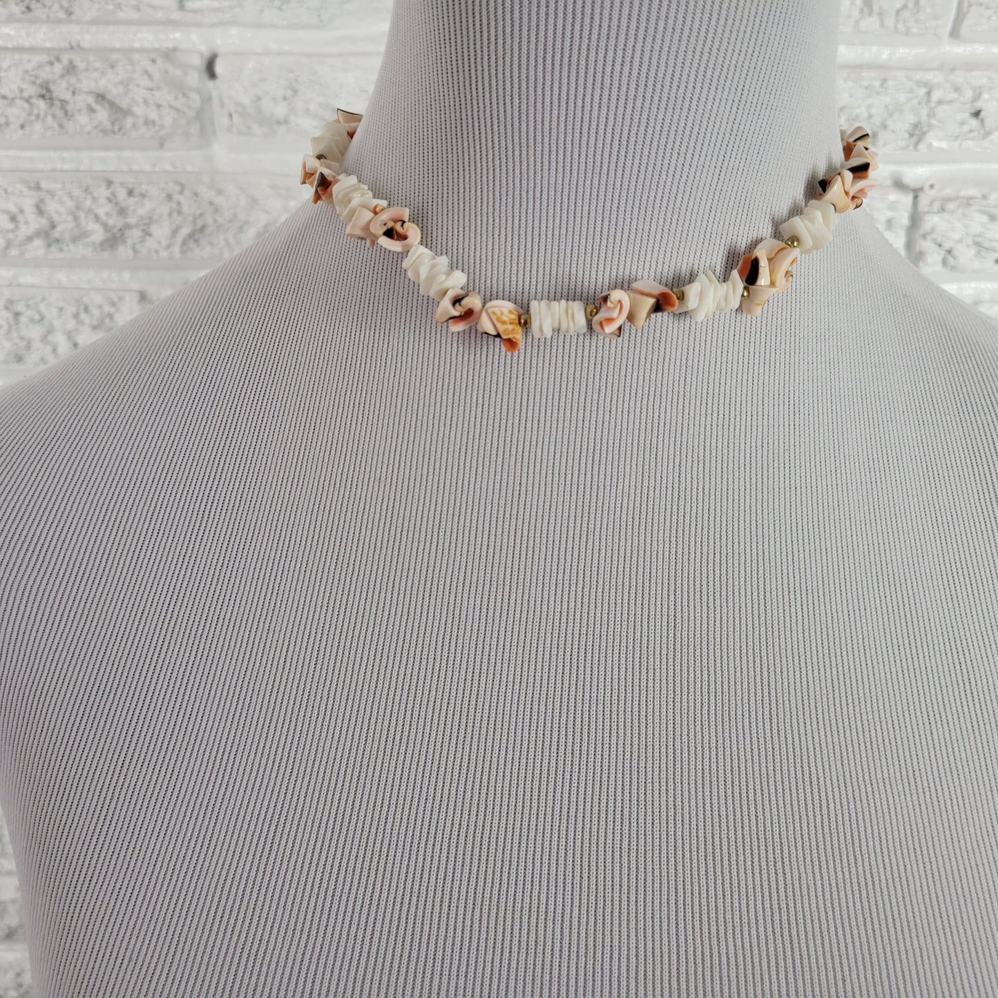 Vintage Shell Heishi & Puka Bead Choker Necklace 16" Nautical Beach N11E