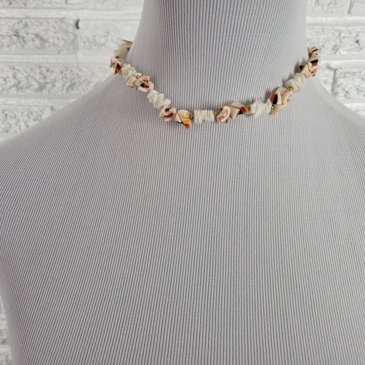 Vintage Shell Heishi & Puka Bead Choker Necklace 16" Nautical Beach N11E