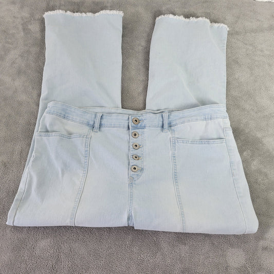 Style & Co 18 Light Blue Crop Flare Jeans Raw Hem Button Fly Stretch BOO9E