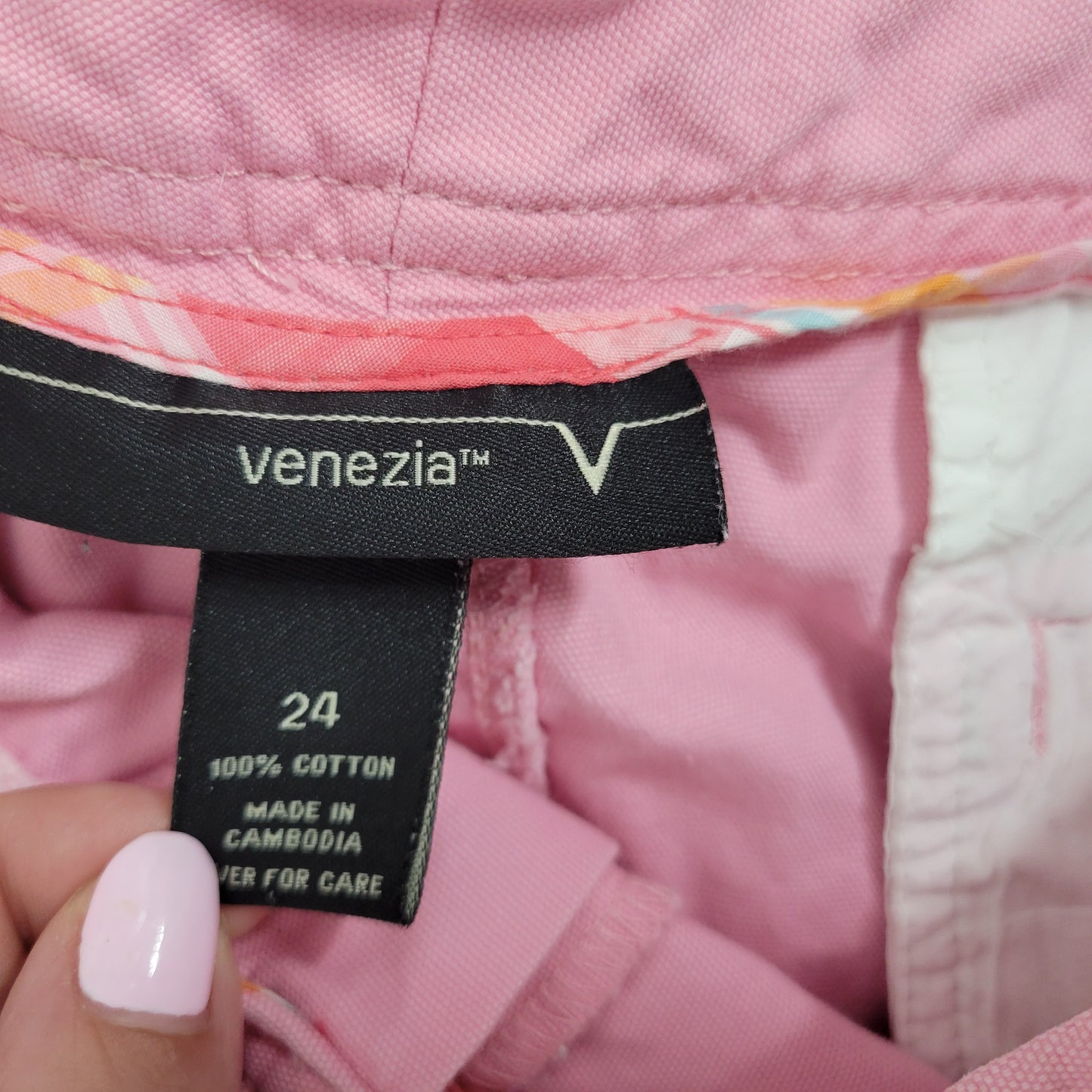Venezia Womens Shorts 24 Pink Cotton Denim Cut Off 7.5" Inseam Plus PIN39E