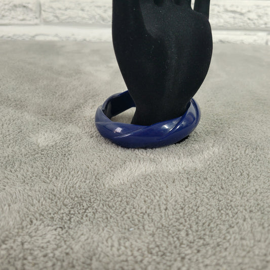 Vintage Navy Blue Twisted Resin Bangle Bracelet - Chunky Cobalt Blue Swirl B9E