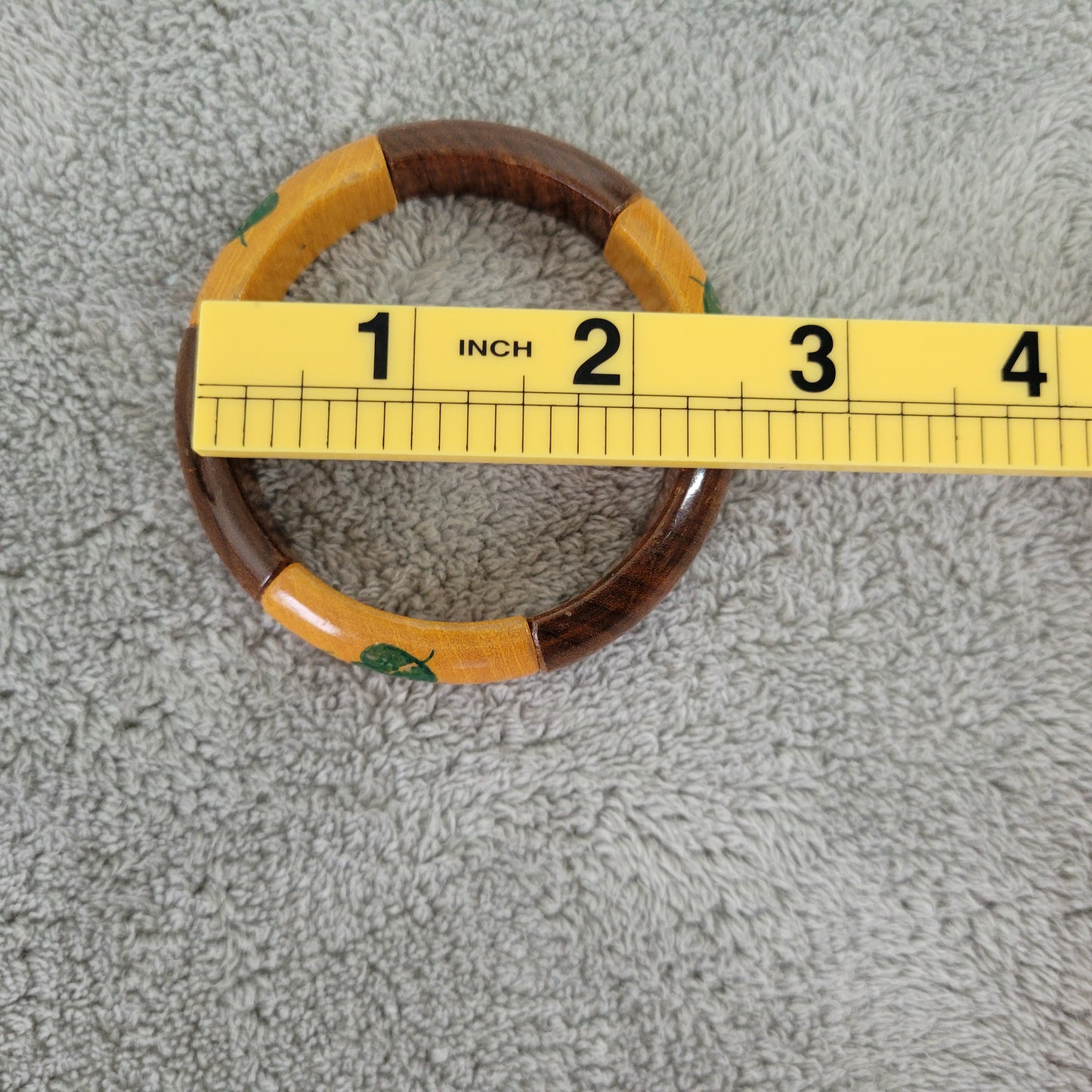 Vintage Wood Bangle Bracelet Hand Painted Floral Boho Stretch Multi-Tone B8E