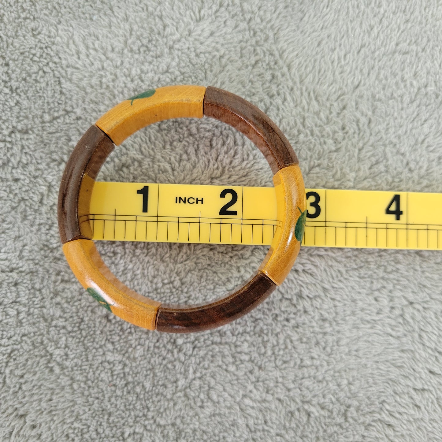 Vintage Wood Bangle Bracelet Hand Painted Floral Boho Stretch Multi-Tone B8E