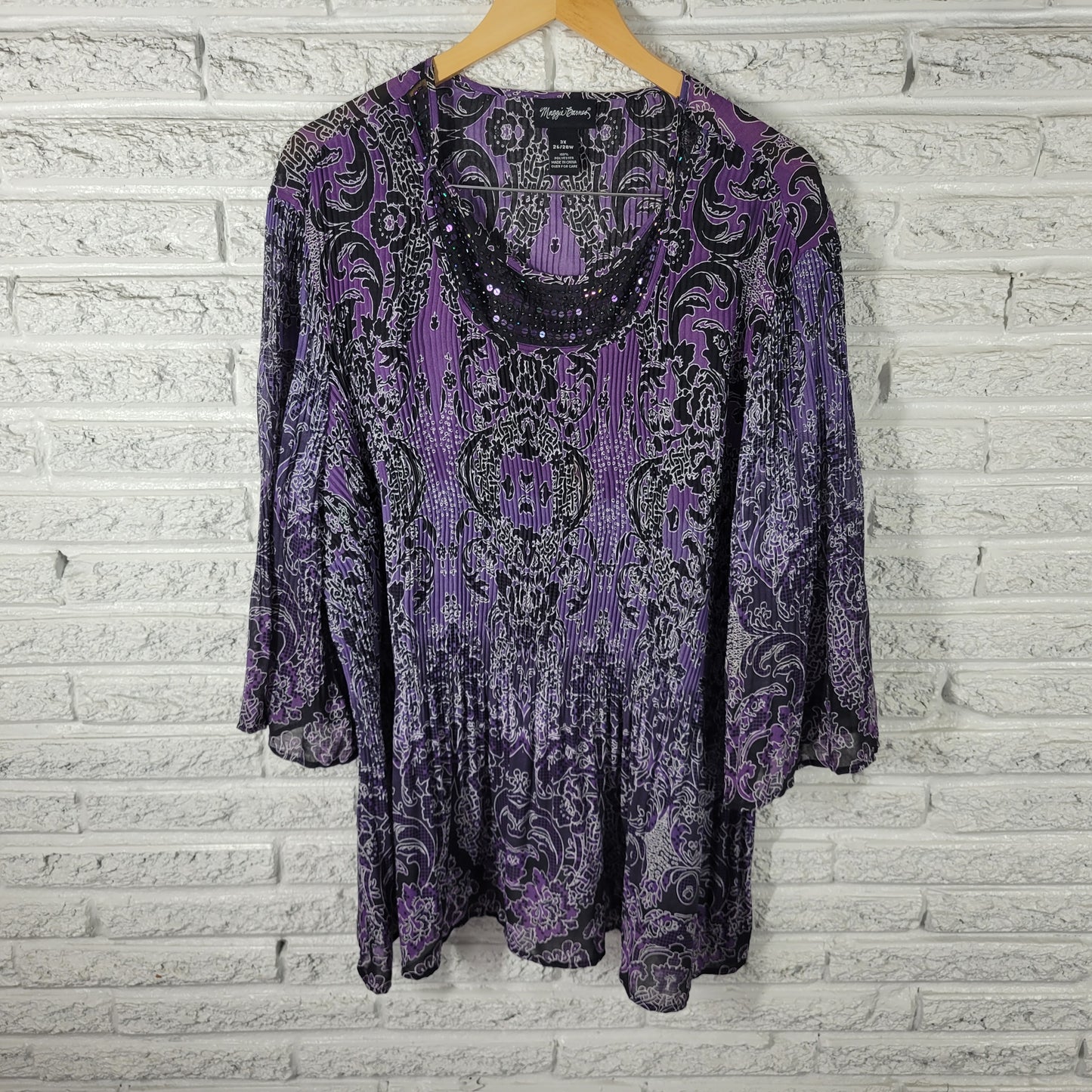 Maggie Barnes Plus Size 3X Tunic Blouse Purple Geometric Sequin Beads GEO293E