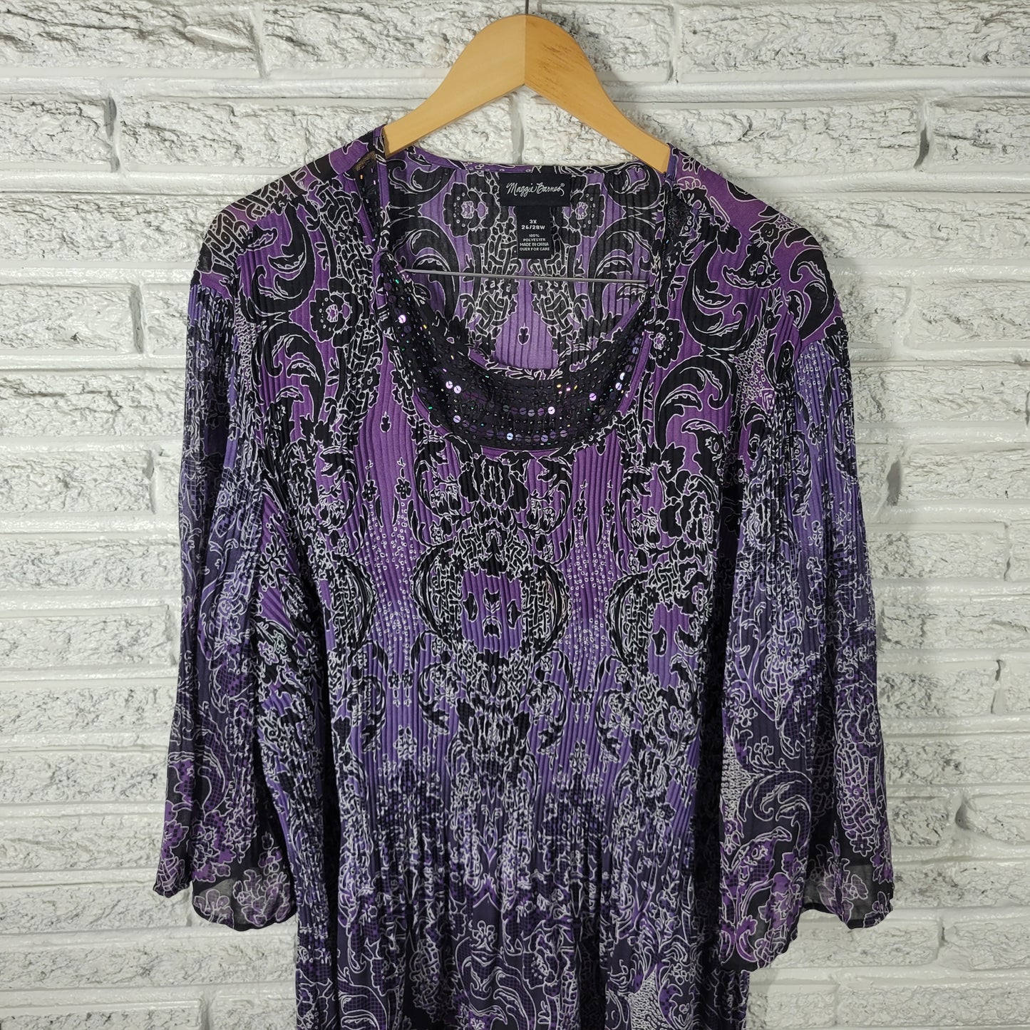 Maggie Barnes Plus Size 3X Tunic Blouse Purple Geometric Sequin Beads GEO293E