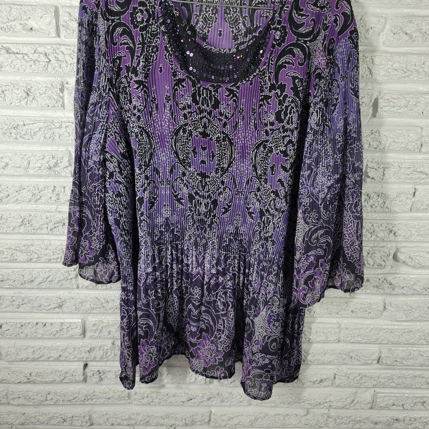 Maggie Barnes Plus Size 3X Tunic Blouse Purple Geometric Sequin Beads GEO293E