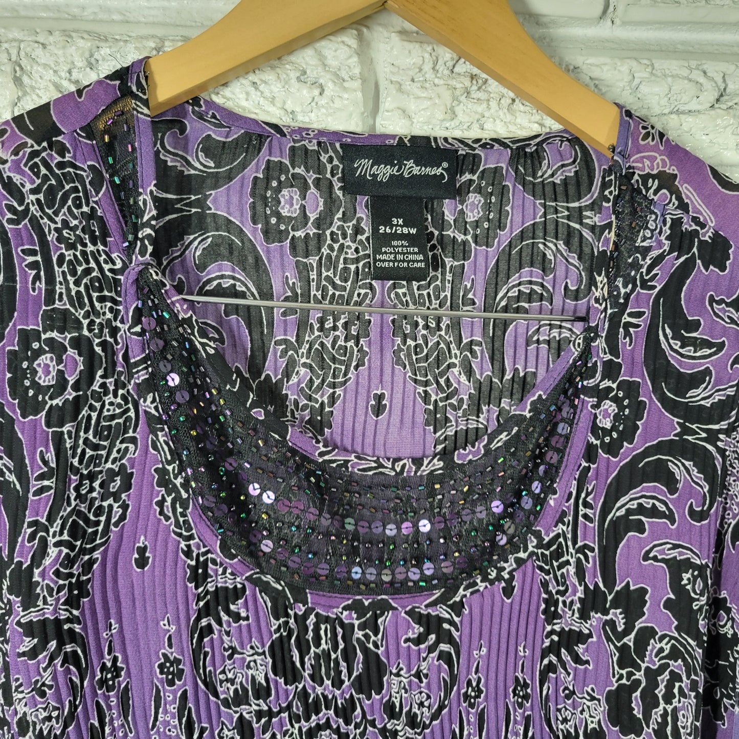 Maggie Barnes Plus Size 3X Tunic Blouse Purple Geometric Sequin Beads GEO293E