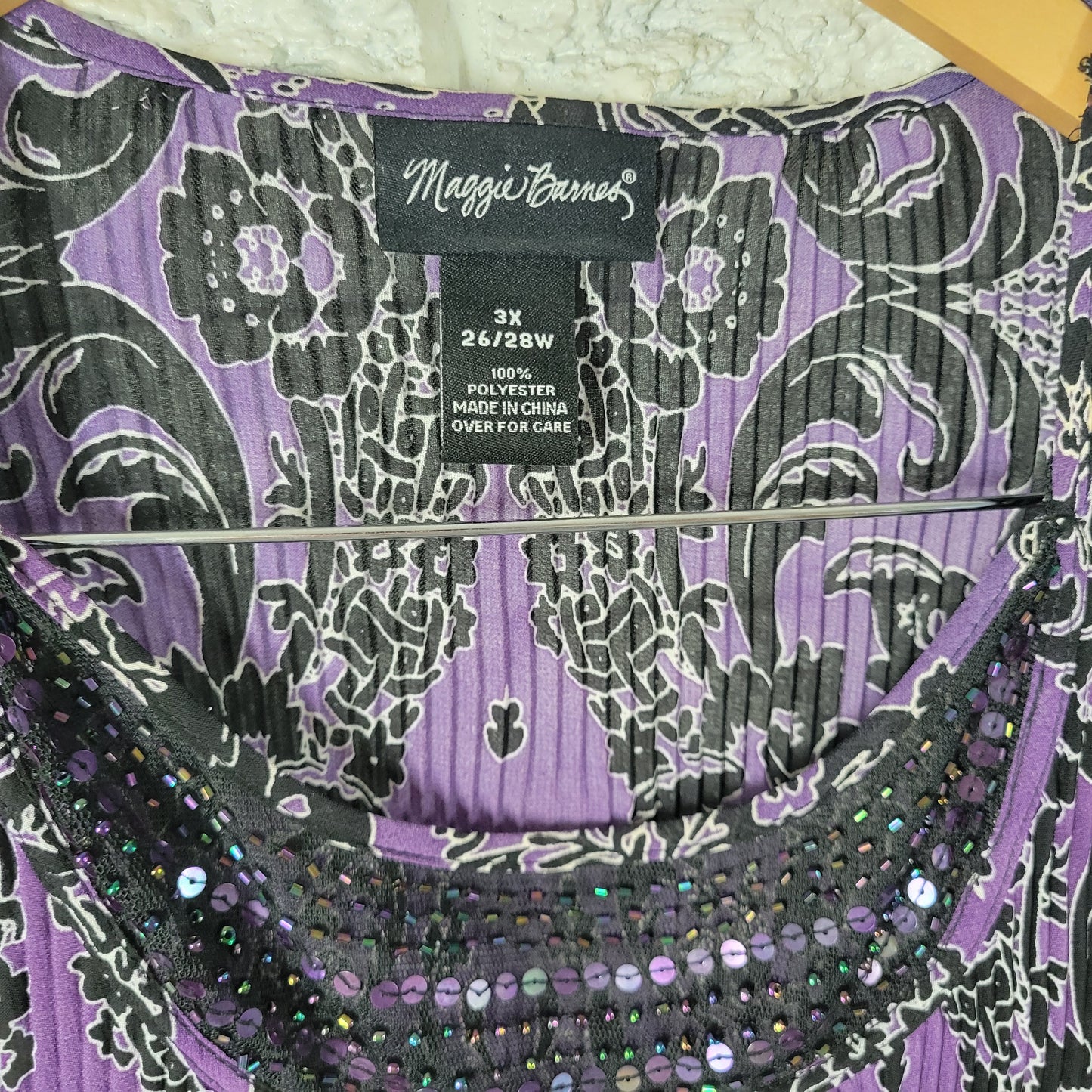 Maggie Barnes Plus Size 3X Tunic Blouse Purple Geometric Sequin Beads GEO293E