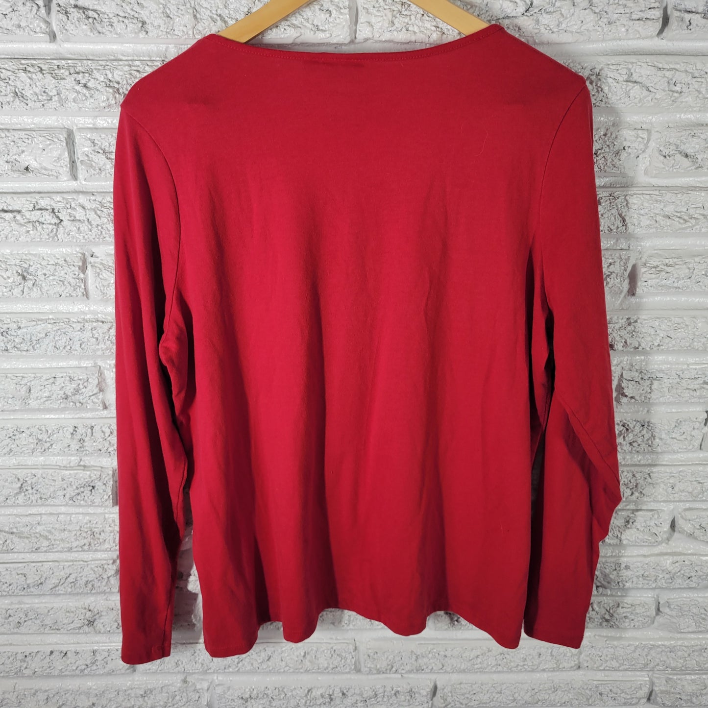 Kim Rogers Christmas Tee 1X Red Embroidered Owl Sequin Long Sleeve Plus NOV122E