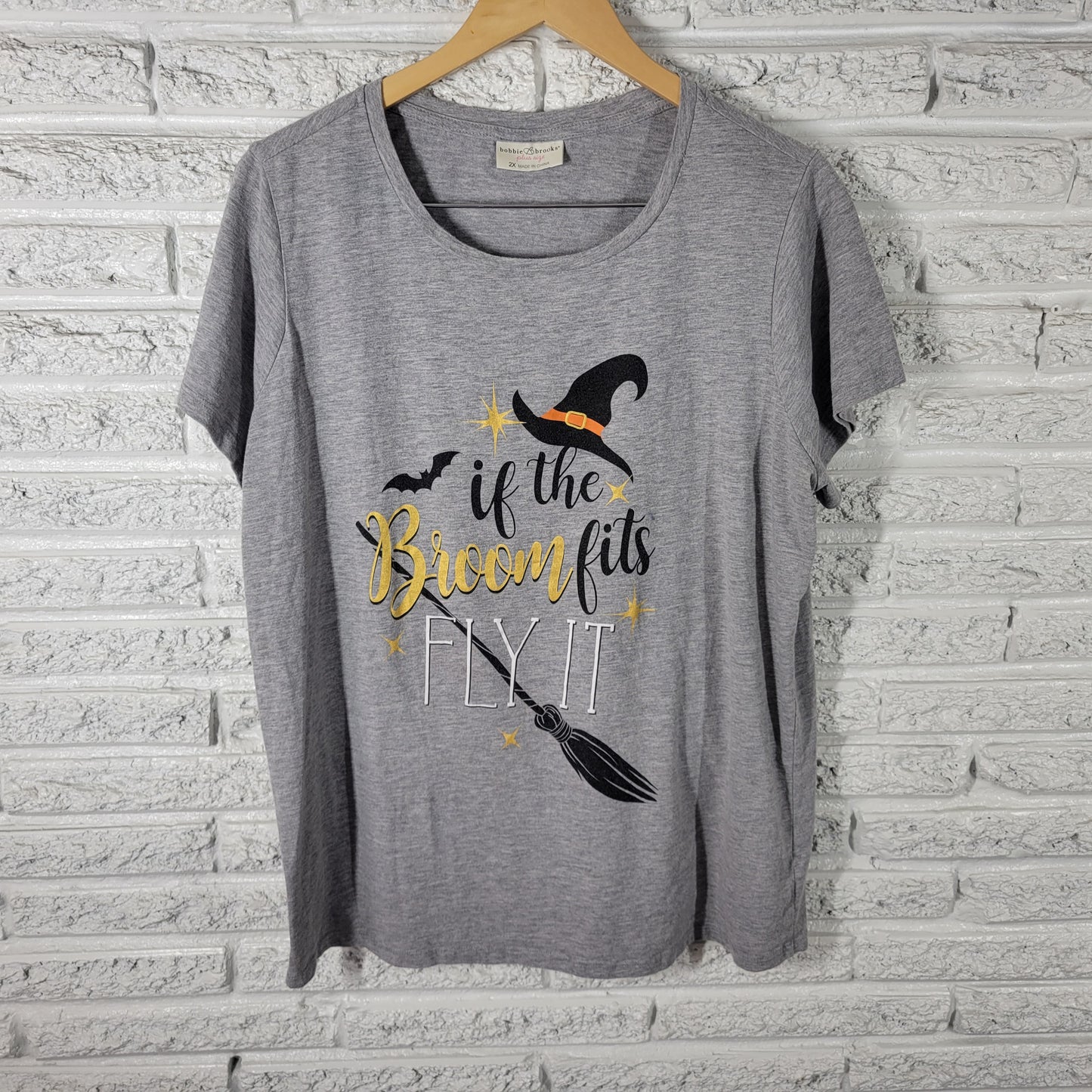 Bobbie Brooks Halloween Tee 2X Gray Crew Neck Short Sleeve Plus Size NOV120E