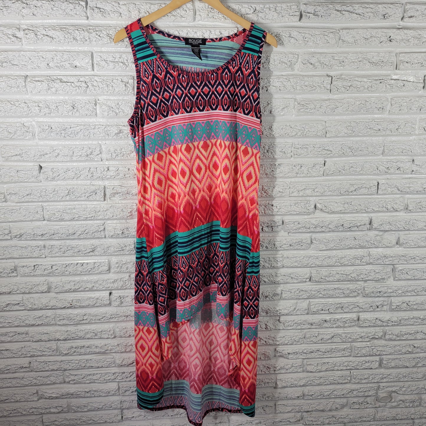 Rouge Women's High Low Tank Dress 2X Geometric Asymmetric Hem Multicolor GEO37E