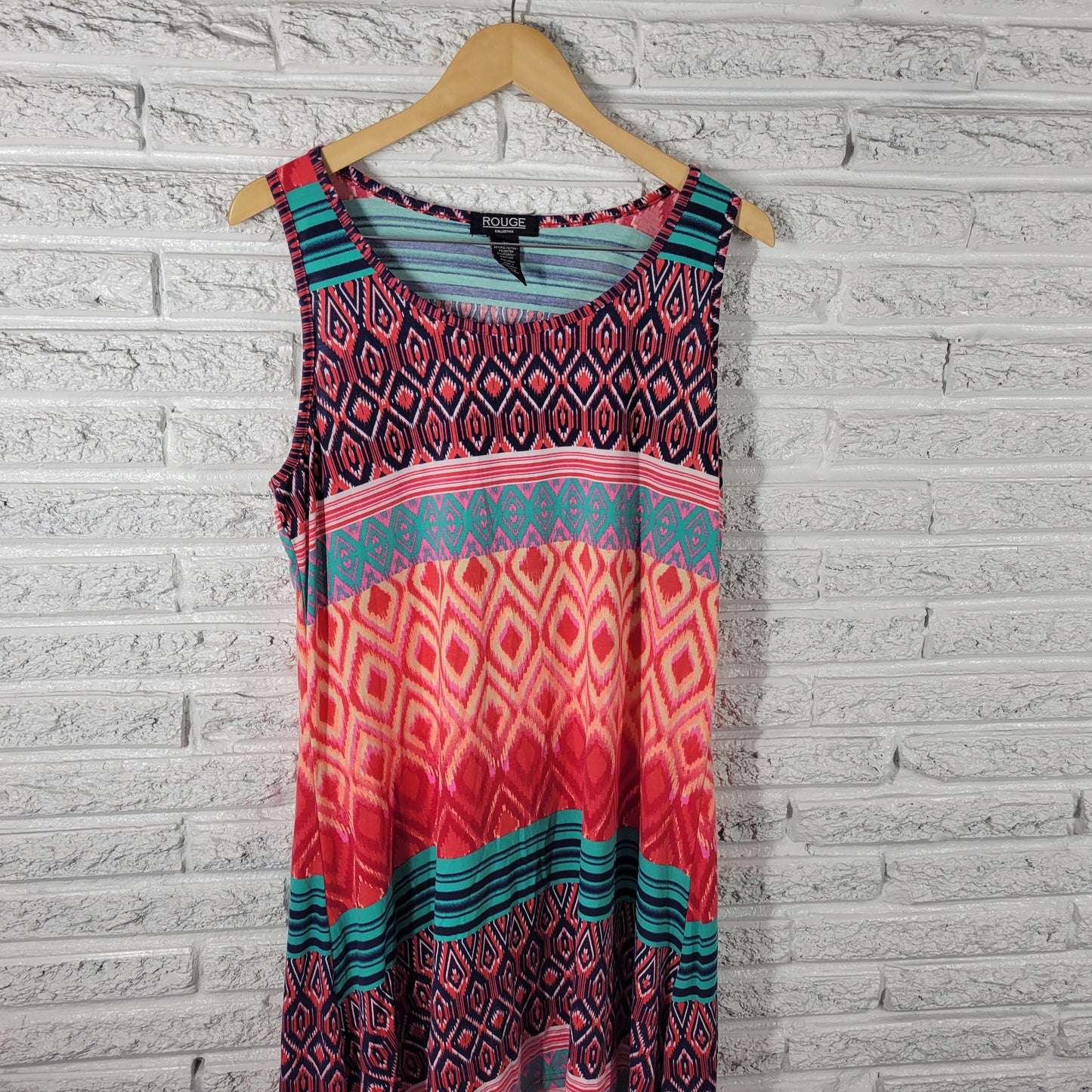 Rouge Women's High Low Tank Dress 2X Geometric Asymmetric Hem Multicolor GEO37E