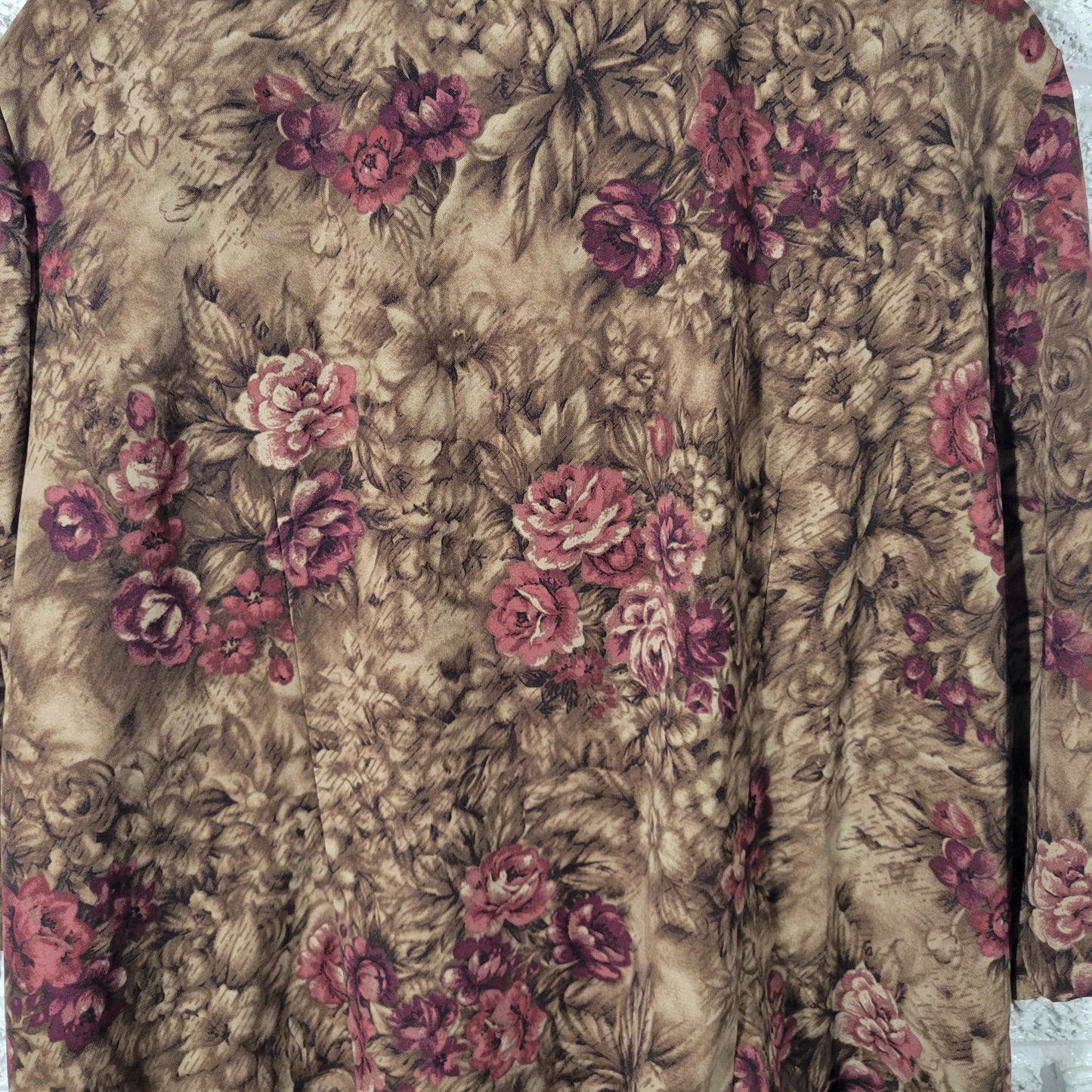 Laura Scott Women's Top 20W Brown Purple Floral Button Up Short Sleeve FLO84E