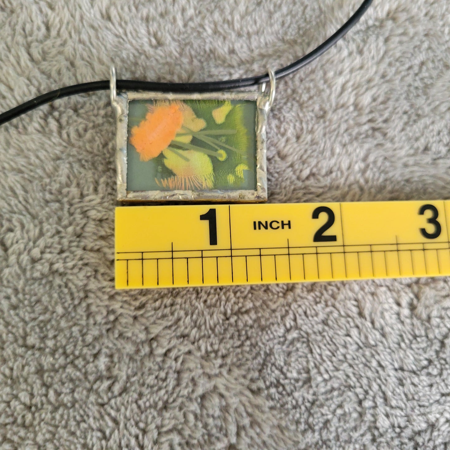 Artisan Handmade Floral Fabric Pendant Necklace Black Cord Boho Jewelry 17" N19E