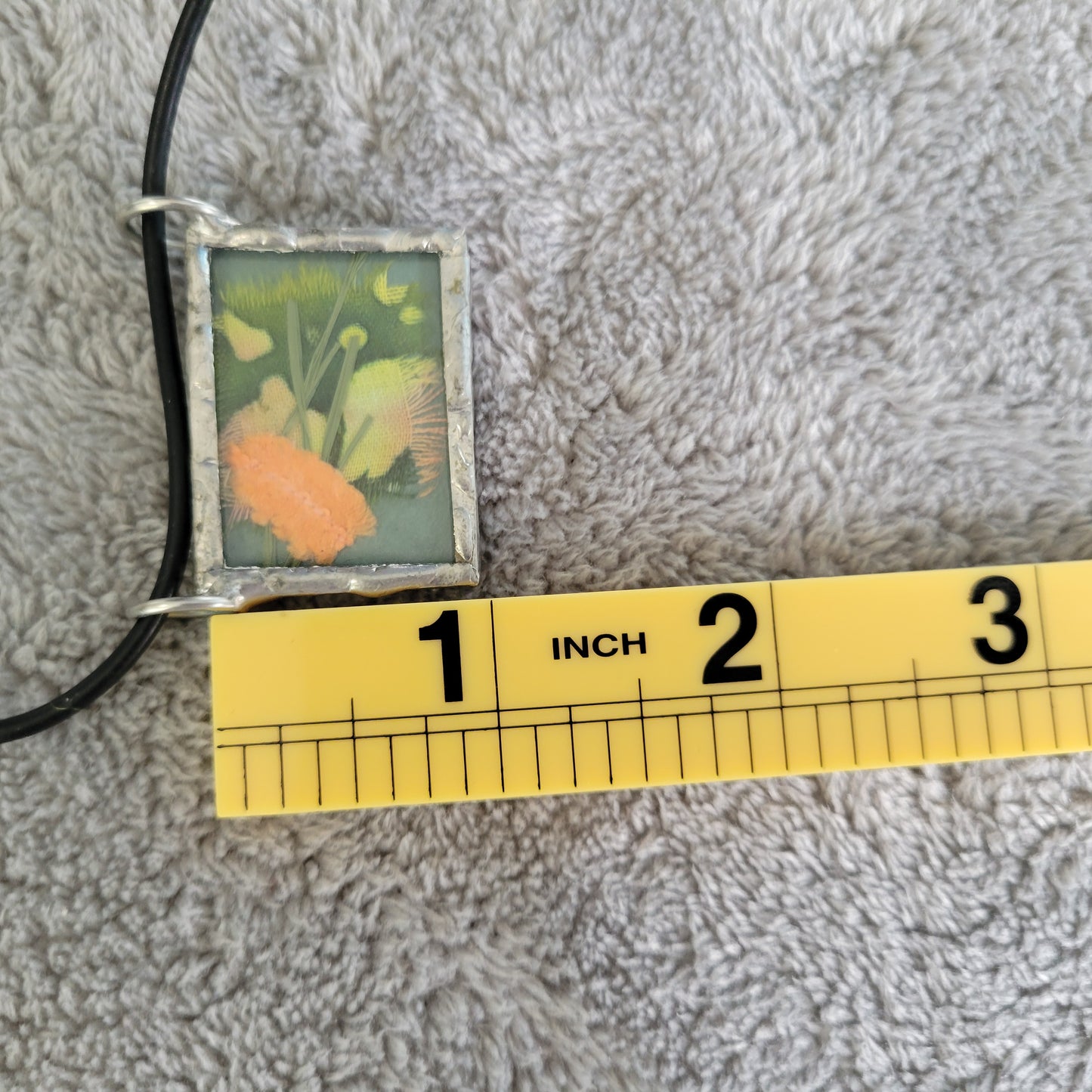 Artisan Handmade Floral Fabric Pendant Necklace Black Cord Boho Jewelry 17" N19E