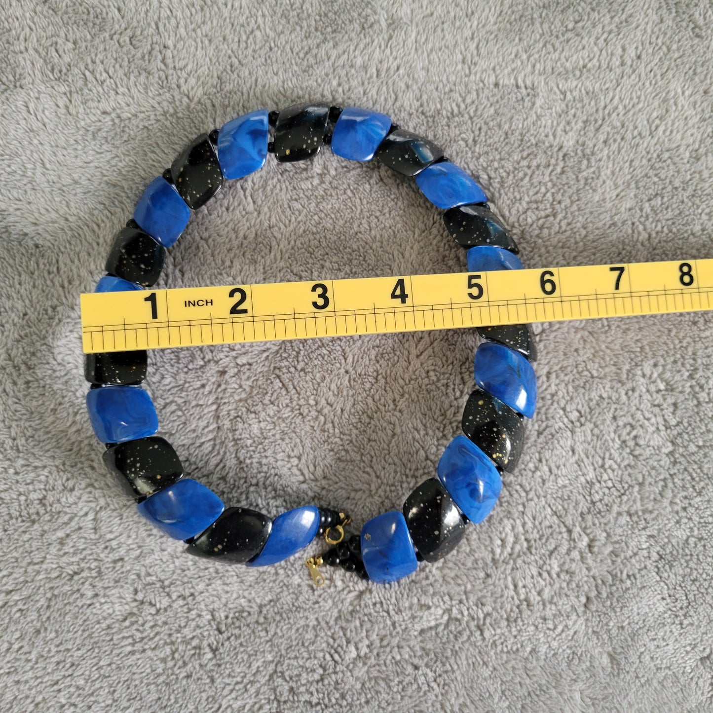 Chunky Blue Black Statement Necklace Marbled Gold Fleck 18" Choker N23E