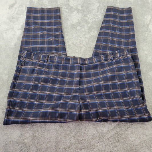 Liz Claiborne 18 Dress Pants Blue Brown Plaid Straight Leg Plus Size PLA32E