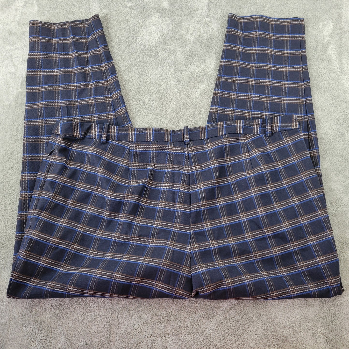 Liz Claiborne 18 Dress Pants Blue Brown Plaid Straight Leg Plus Size PLA32E