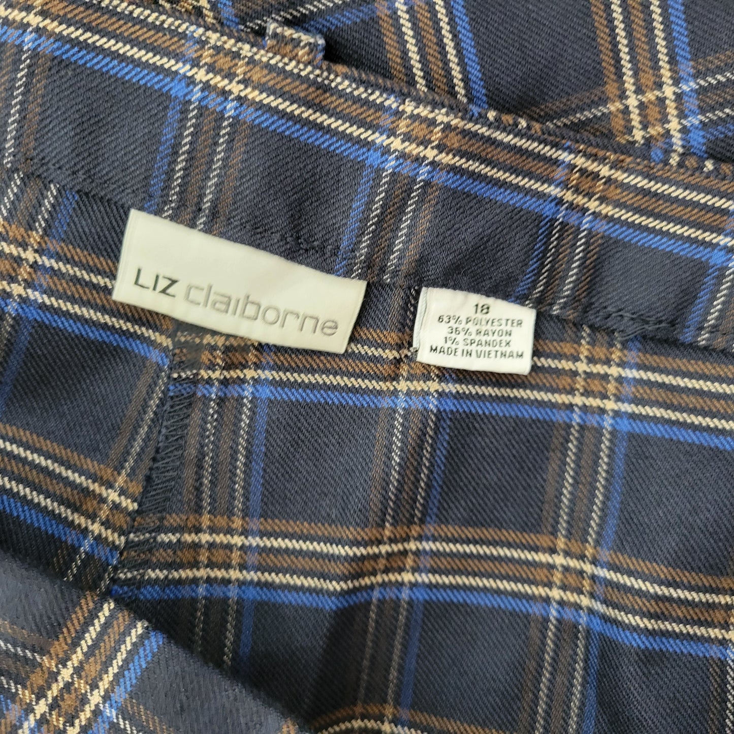Liz Claiborne 18 Dress Pants Blue Brown Plaid Straight Leg Plus Size PLA32E