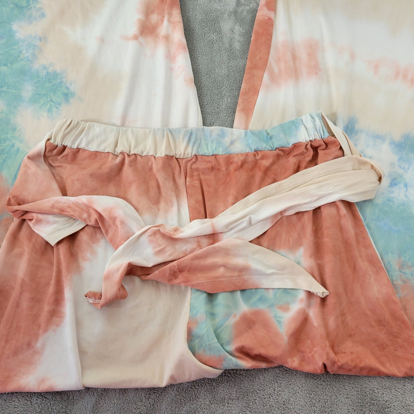 Emery Rose 1XL Wide Leg Palazzo Pants Brown Blue Tie Dye Belted TIE16XE
