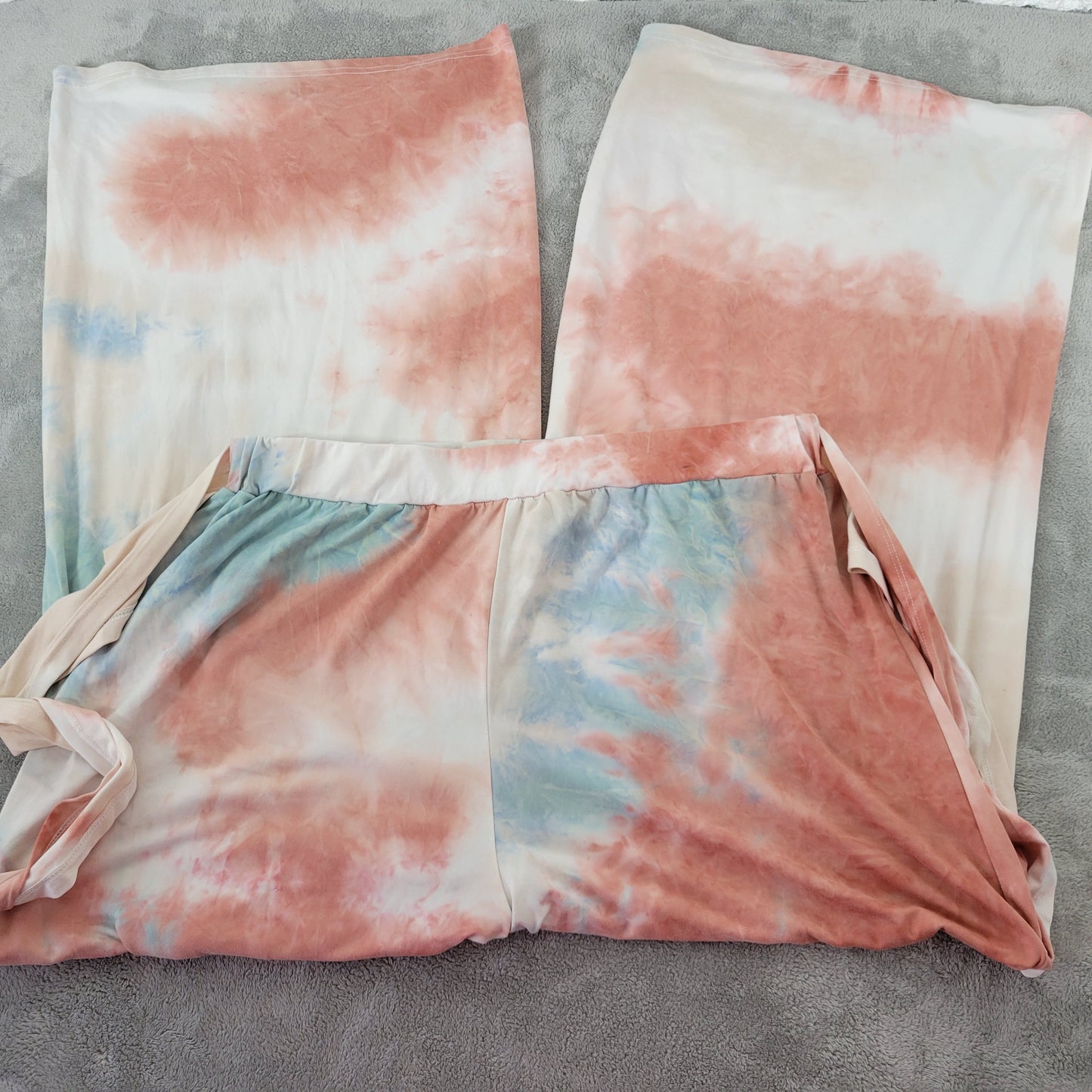 Emery Rose 1XL Wide Leg Palazzo Pants Brown Blue Tie Dye Belted TIE16XE