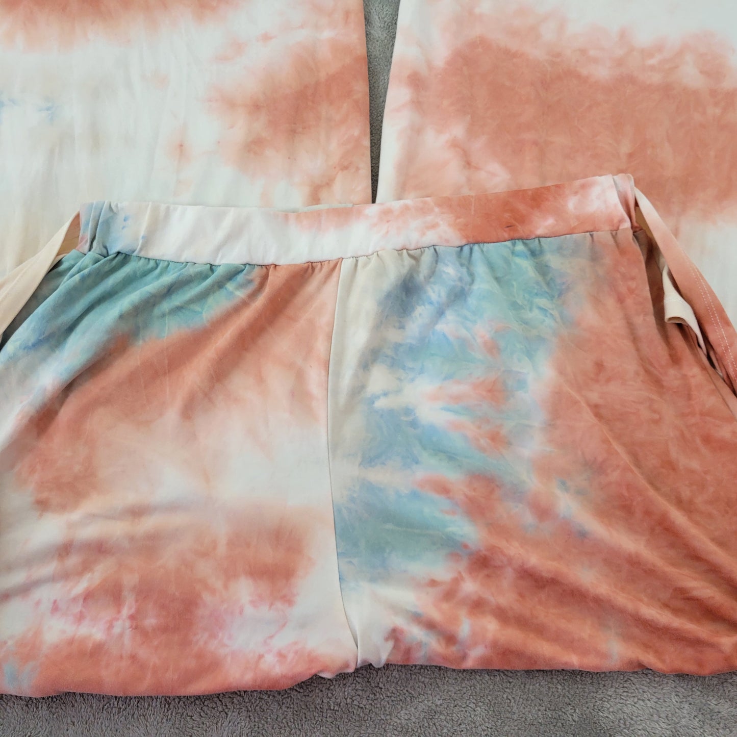 Emery Rose 1XL Wide Leg Palazzo Pants Brown Blue Tie Dye Belted TIE16XE