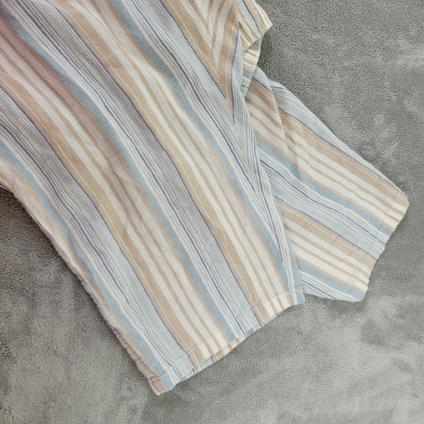 Juniper + Lime 1X Striped Capri Pants Blue Tan Linen Rayon Elastic Waist CAP38E