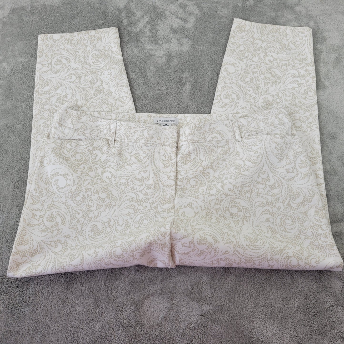 Liz Claiborne Women's 18 Beige Paisley Cropped Pants Cotton Stretch PAI57XE
