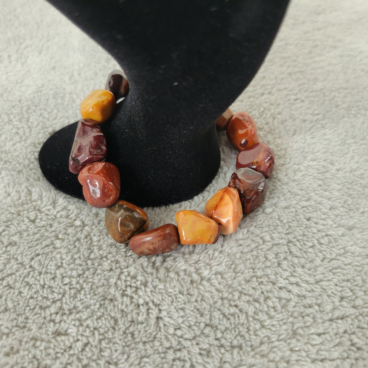 Earth Tone Gemstone Southwestern Stretch Bracelet Boho Chunky Polished B5E