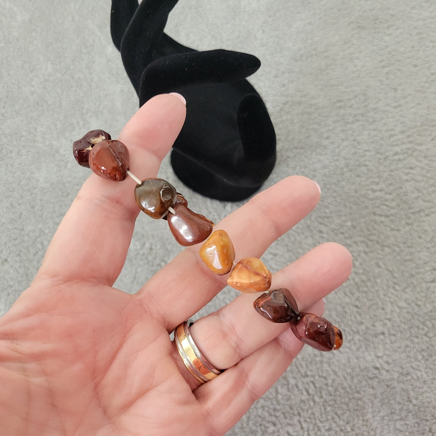 Earth Tone Gemstone Southwestern Stretch Bracelet Boho Chunky Polished B5E