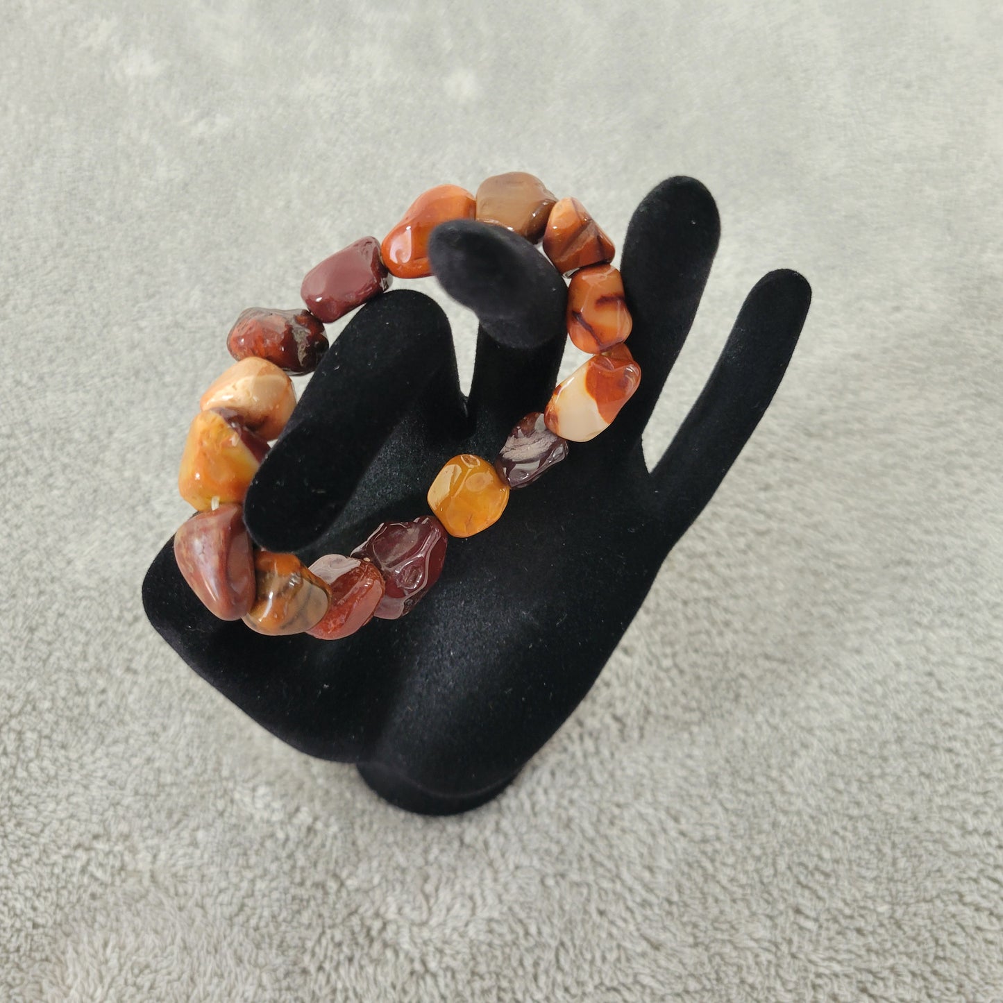 Earth Tone Gemstone Southwestern Stretch Bracelet Boho Chunky Polished B5E