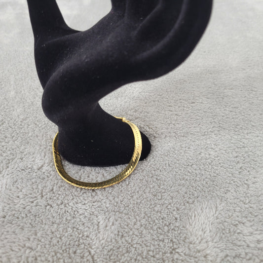 Gold Tone Herringbone Flat Snake Chain Bracelet 7.5" Lobster Clasp Elegant B7E