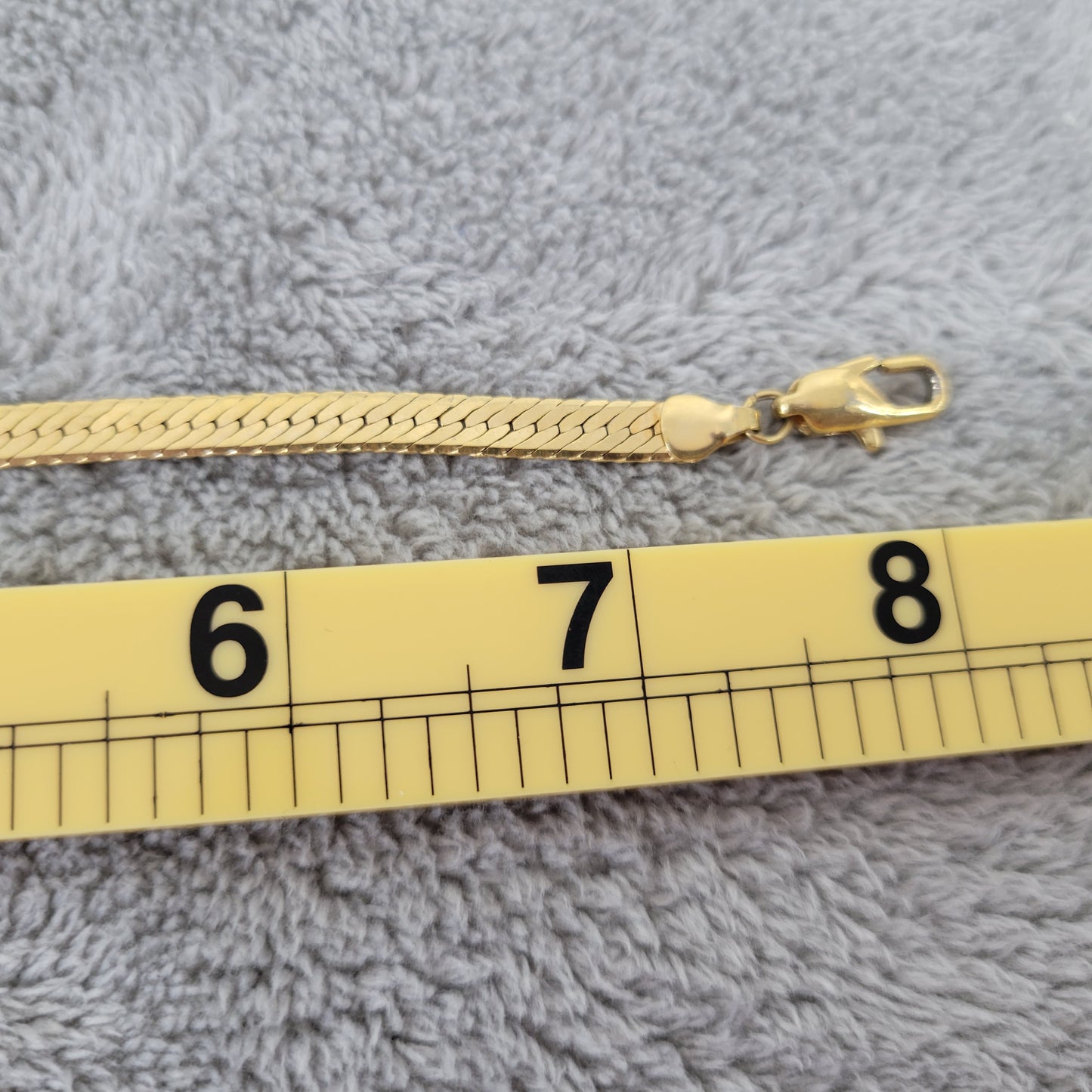 Gold Tone Herringbone Flat Snake Chain Bracelet 7.5" Lobster Clasp Elegant B7E